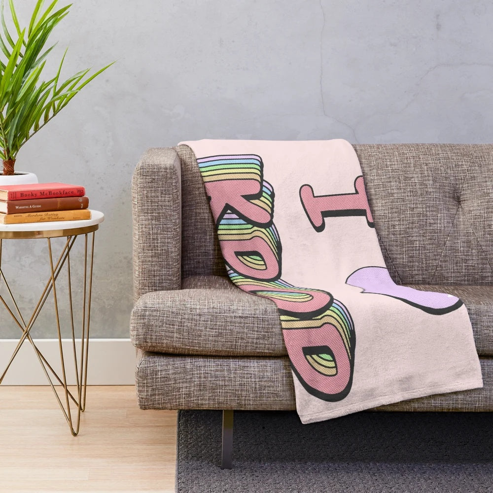 Kpop plush blanket with pastel rainbow pop art design