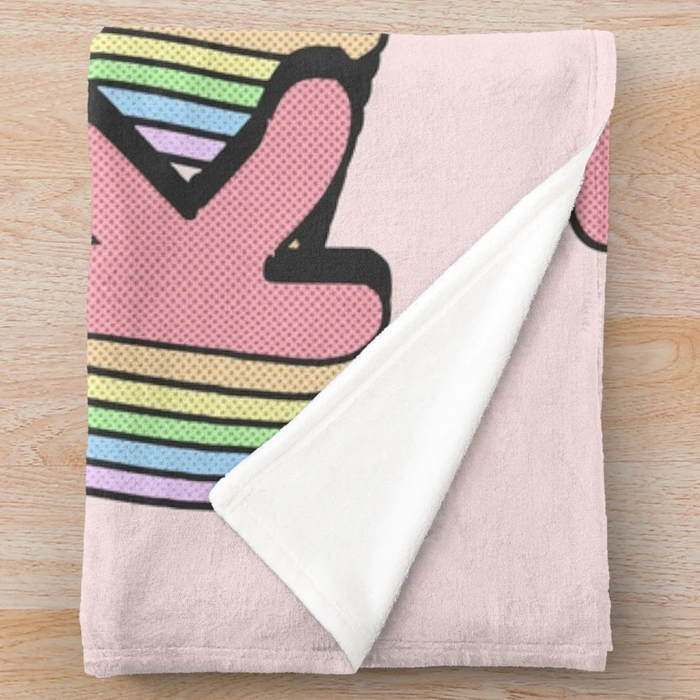 Kpop plush blanket with pastel rainbow pop art design