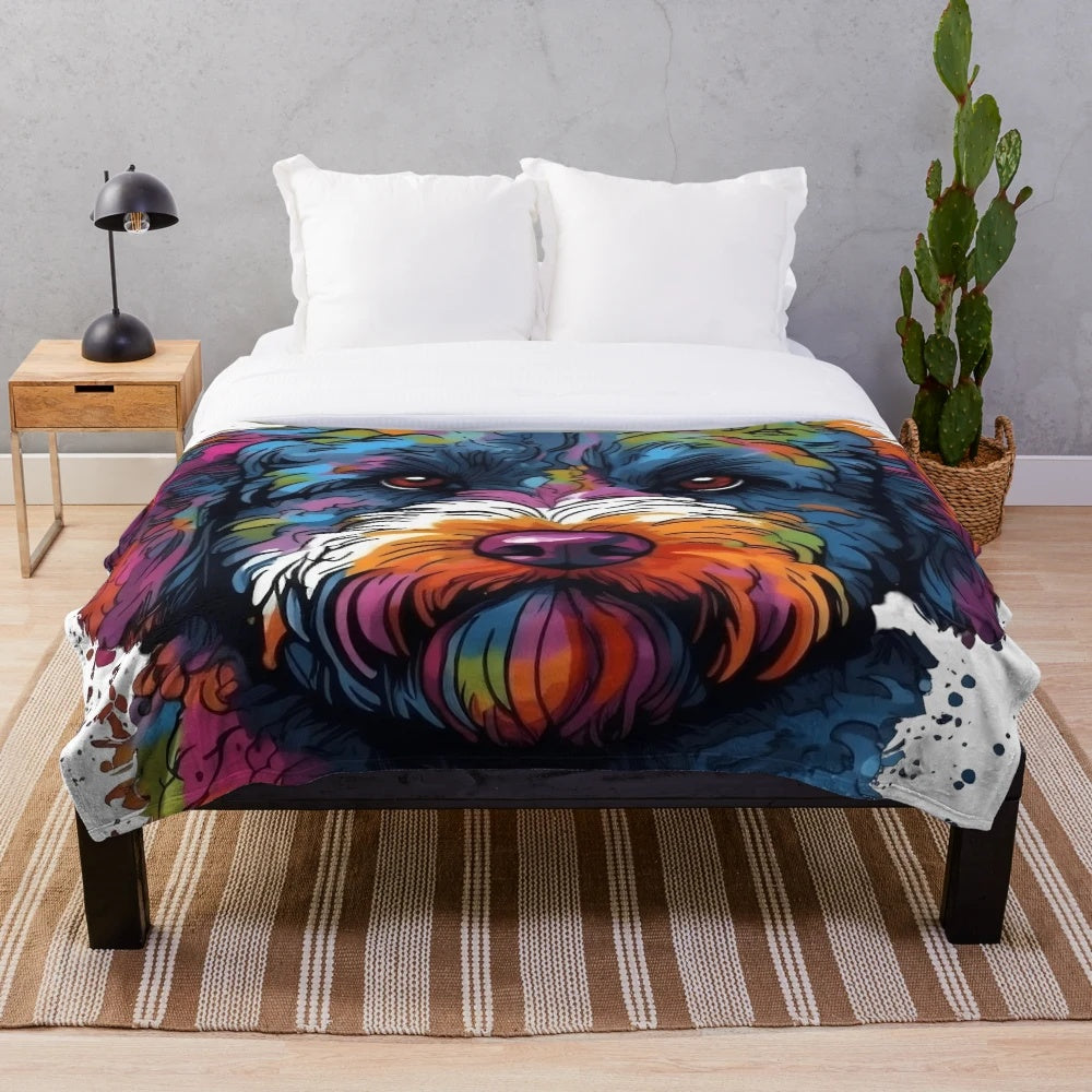 Colorful plush blanket featuring a Lagotto Romagnolo dog