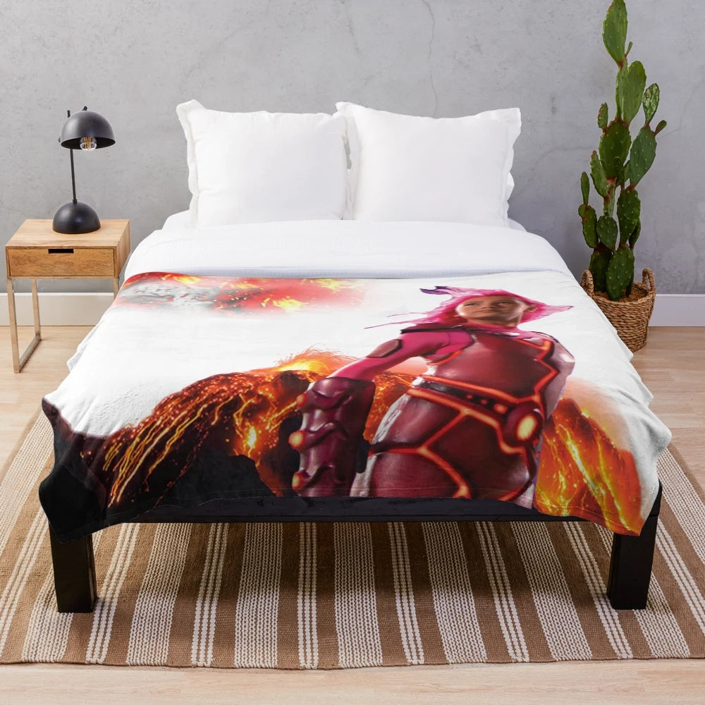 Lavagirl inspired plush blanket with vibrant pink and fiery details