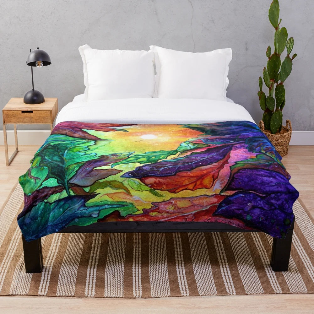 Colorful abstract leaves plush blanket