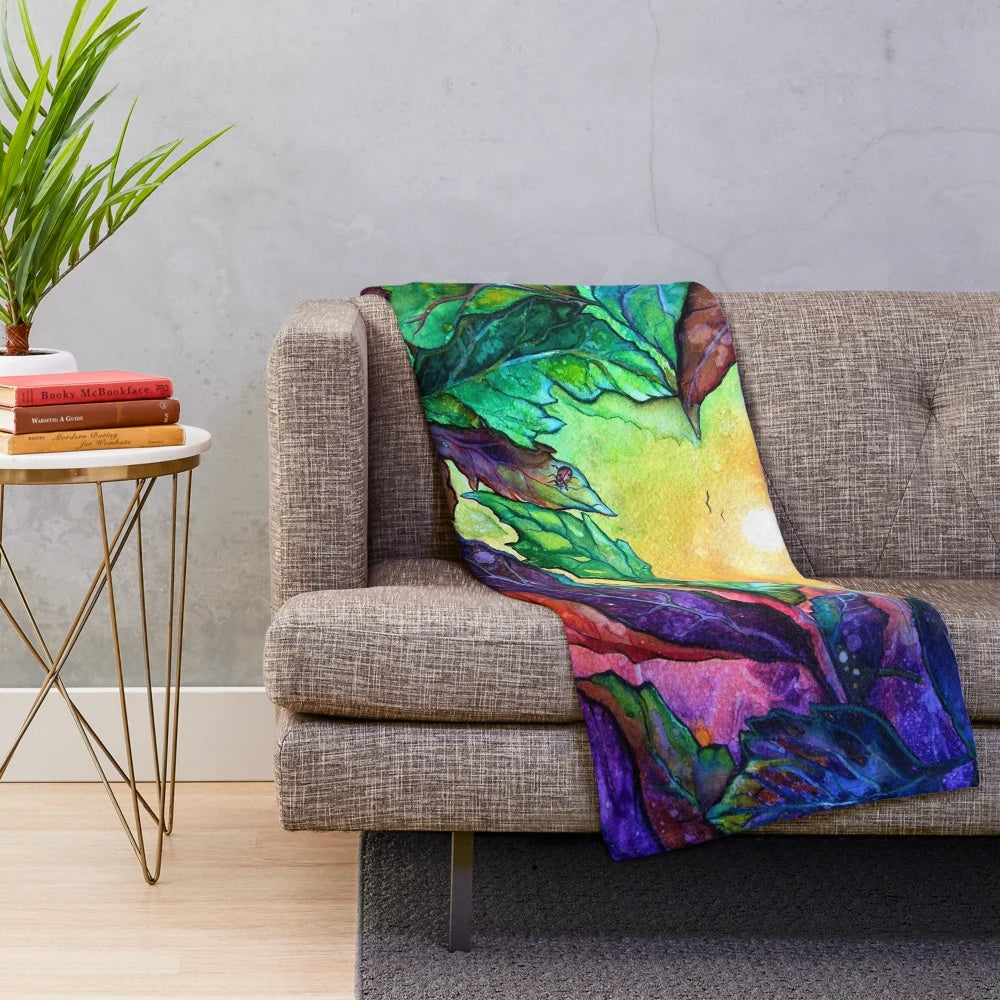 Colorful abstract leaves plush blanket