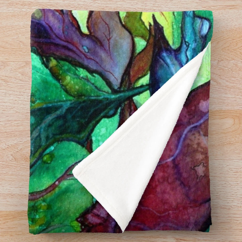 Colorful abstract leaves plush blanket