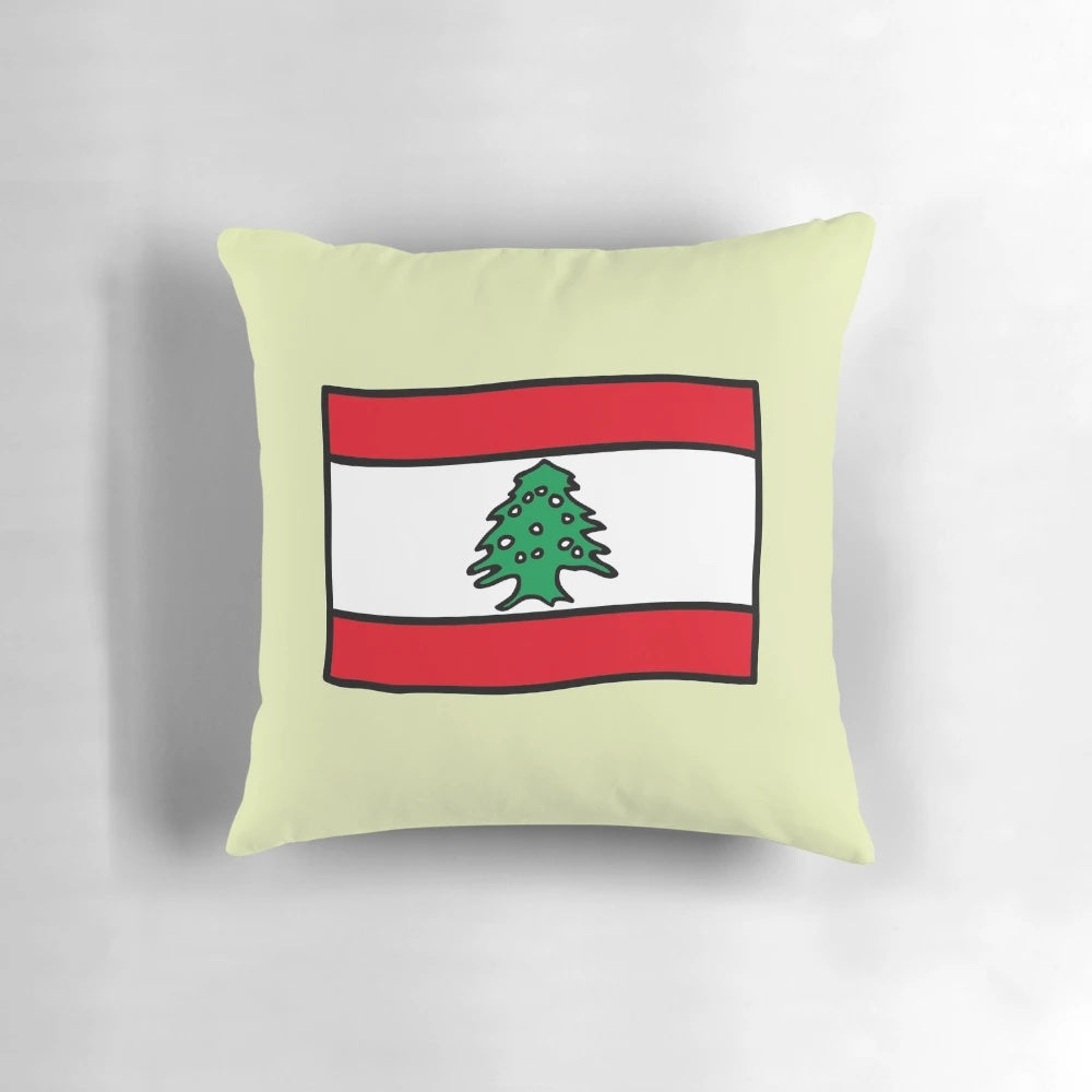Decorative throw pillow featuring the vibrant flag of Lebanon, perfect for Middle Eastern home decor.