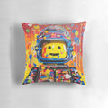 Colorful Lego spaceman pillow with bold, playful design