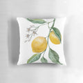 Decorative throw pillow featuring a watercolor painting of a lemon branch with leaves and lemons