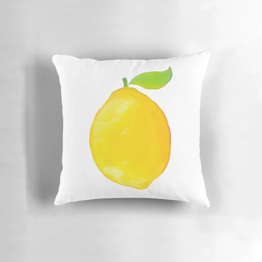 Bright yellow lemon-themed decorative pillow for cheerful home decor