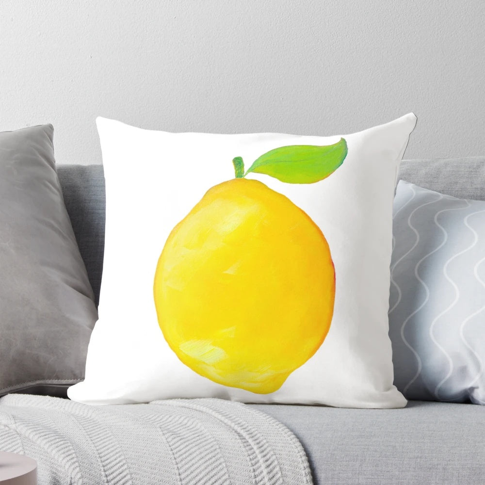 Bright yellow lemon-themed decorative pillow for cheerful home decor