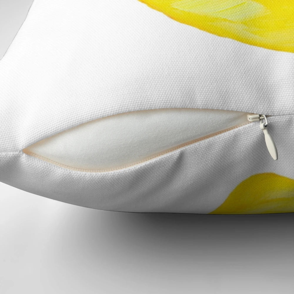Bright yellow lemon-themed decorative pillow for cheerful home decor