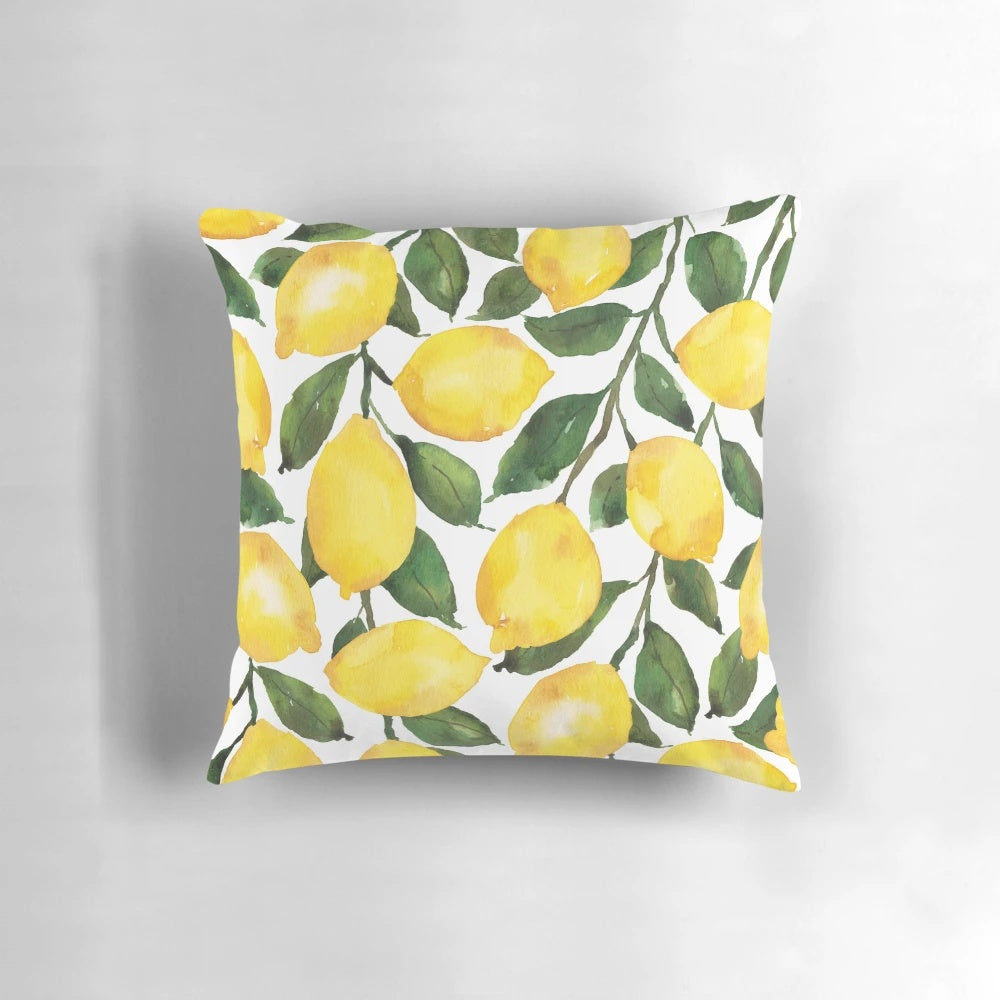 Lemon-themed watercolor design on a soft, plush pillow