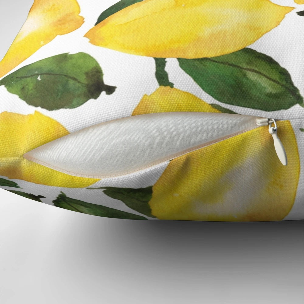 Lemon-themed watercolor design on a soft, plush pillow