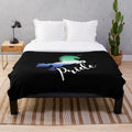 LGBTQ pride-themed unicorn plush blanket in colorful rainbow design