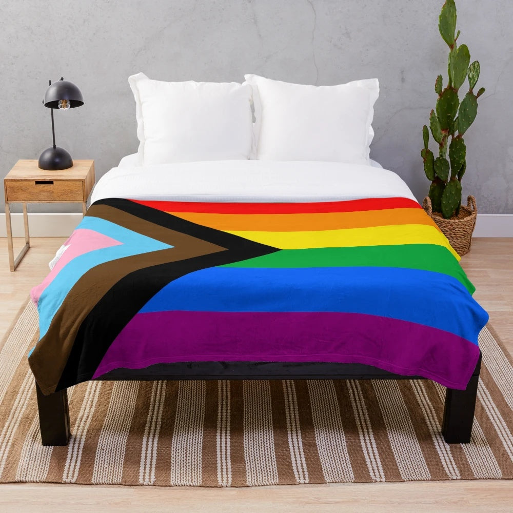 LGBTQ+ Progress Pride Flag Plush Blanket