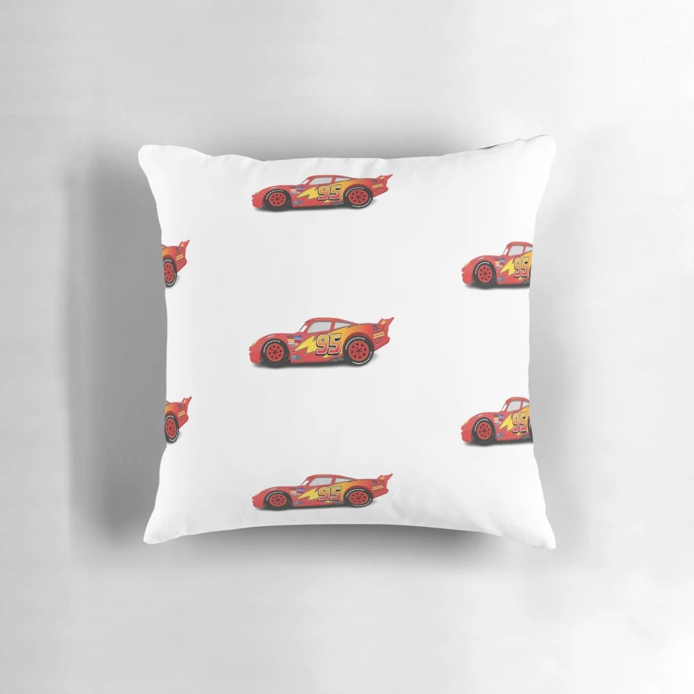 Colorful Lightning McQueen-themed bedroom pillow for kids