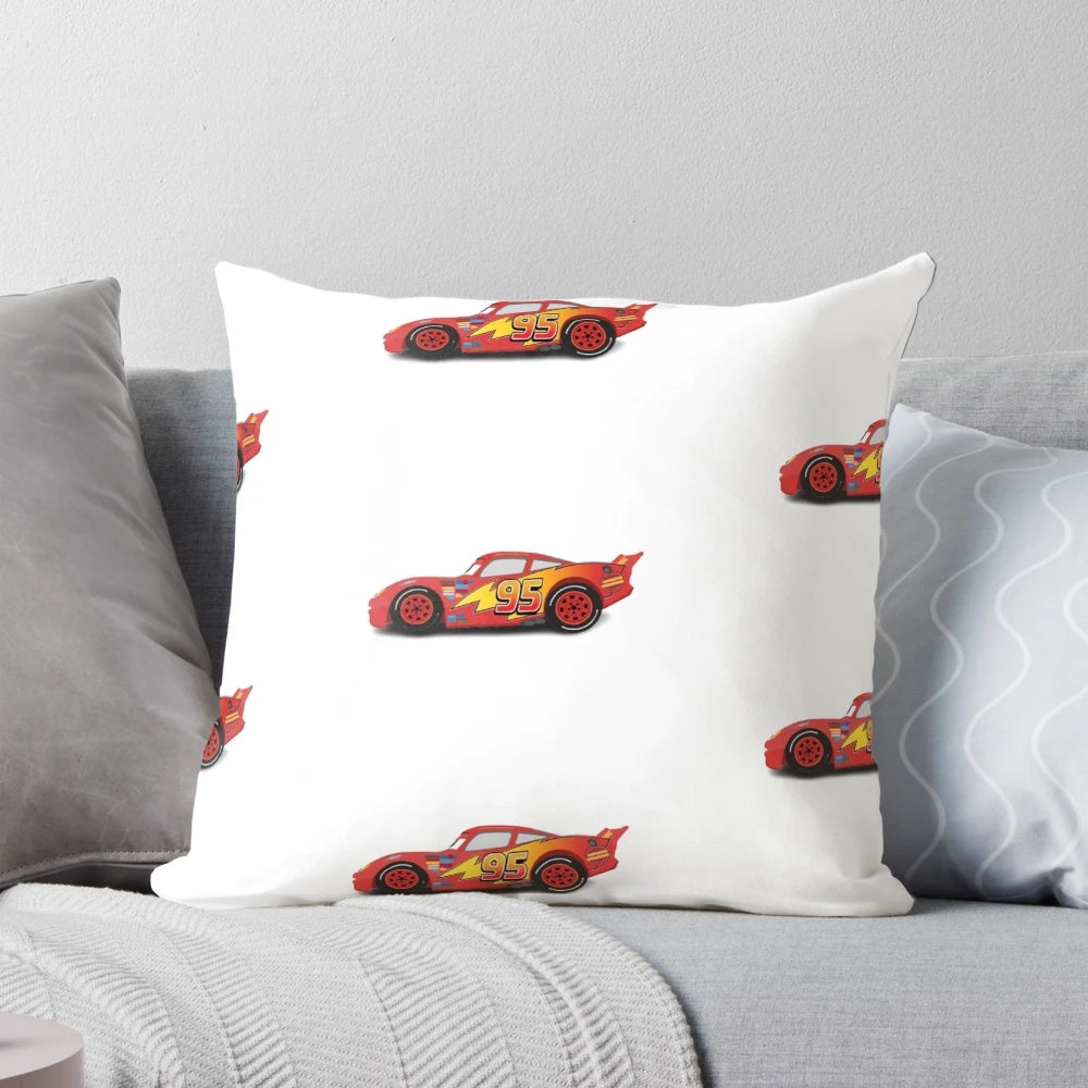 Colorful Lightning McQueen-themed bedroom pillow for kids
