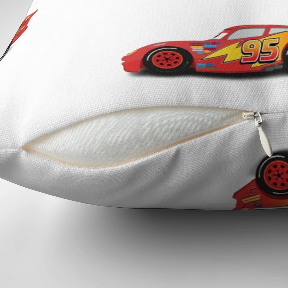 Colorful Lightning McQueen-themed bedroom pillow for kids