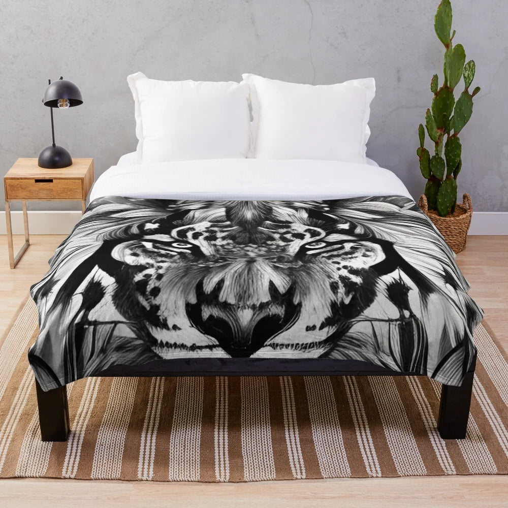 Colorful plush blanket featuring a vibrant lion portrait