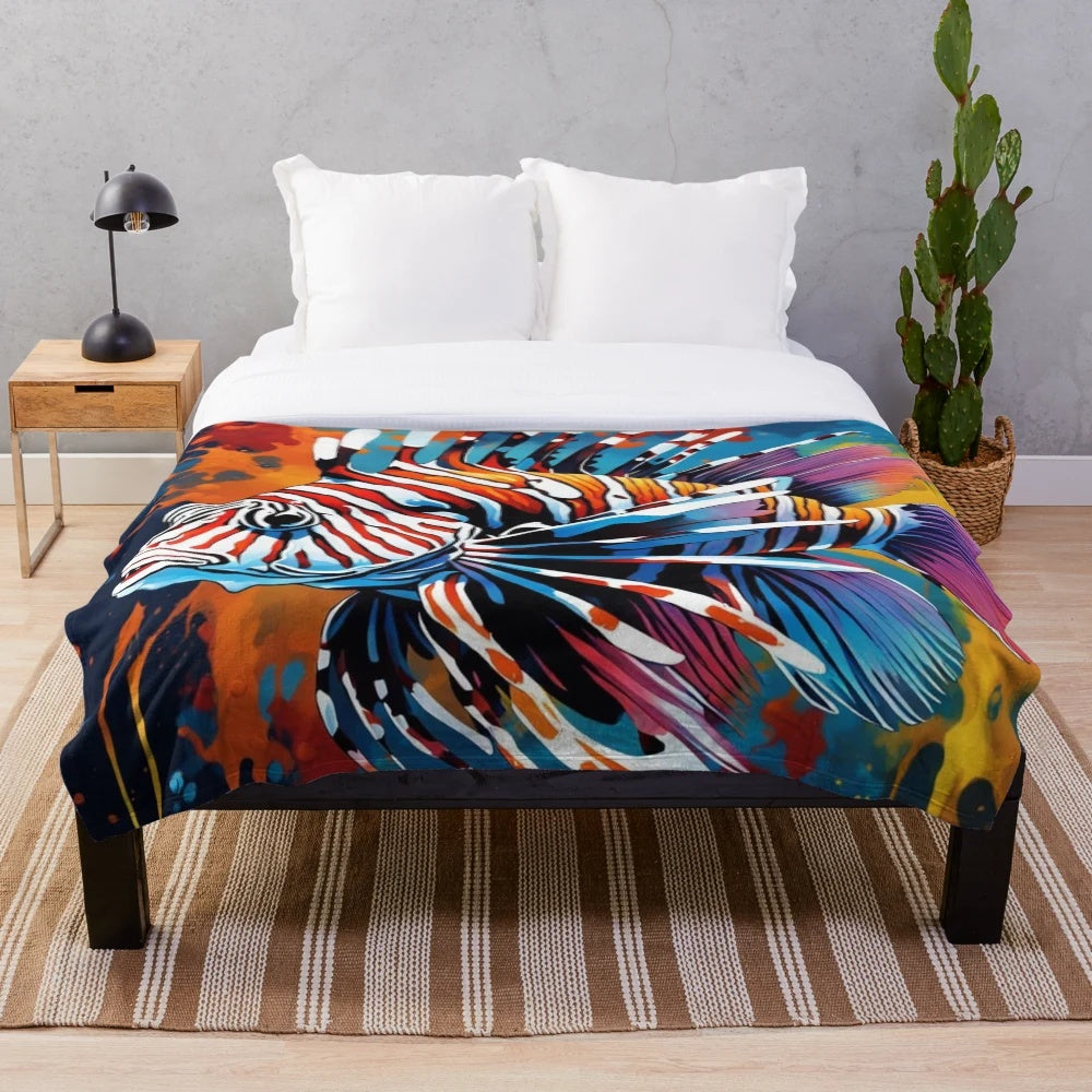Lionfish plush blanket with vibrant ocean-inspired design