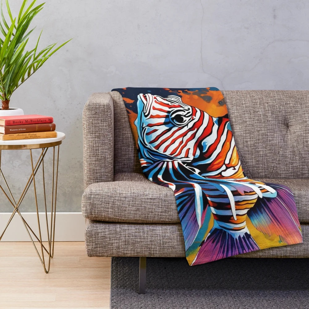 Lionfish plush blanket with vibrant ocean-inspired design