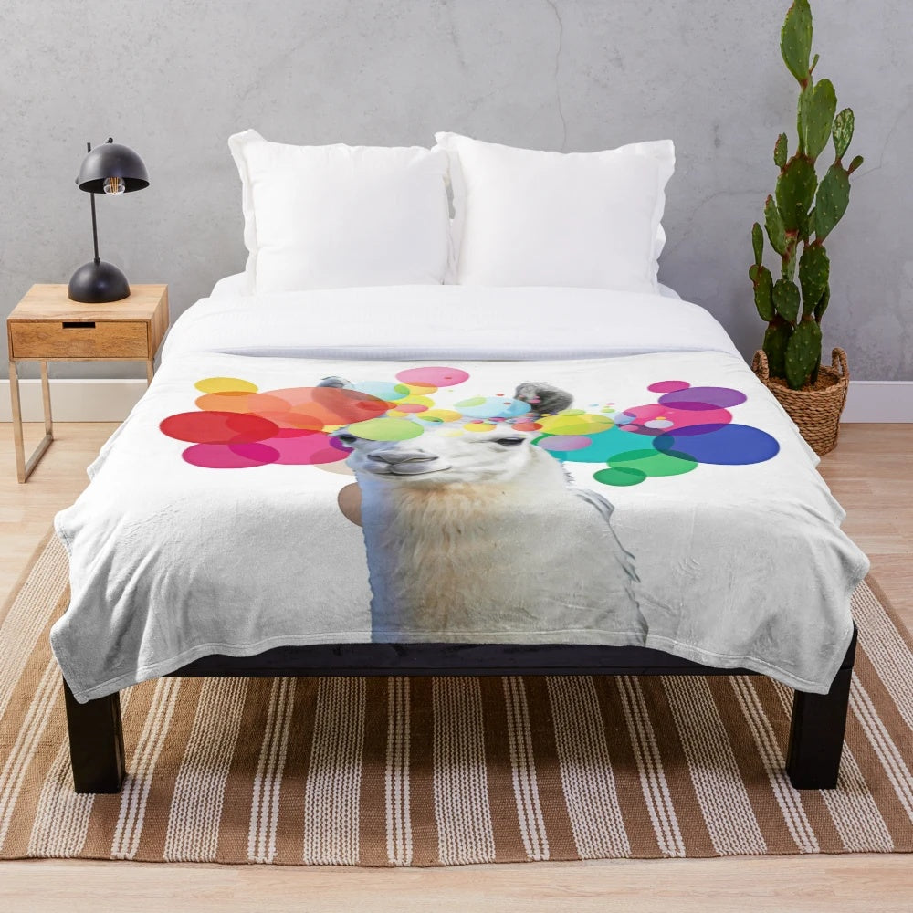 Colorful llama pop art design on a soft, plush blanket