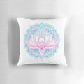 Decorative throw pillow featuring a vibrant lotus flower mandala design