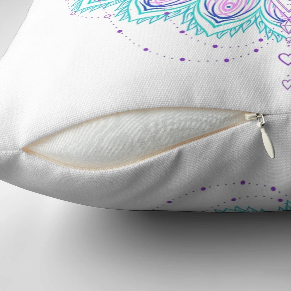 Decorative throw pillow featuring a vibrant lotus flower mandala design
