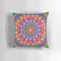 Colorful lotus flower mandala design printed on a soft, comfortable pillow for meditation and yoga practice.