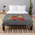 Colorful plush blanket featuring a ludo board game and fantasy creature design