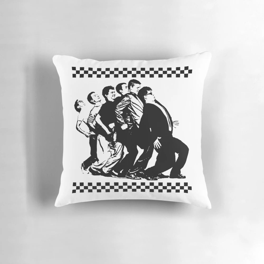 Colorful "Madness Pillow" featuring iconic 2-tone and pop art inspired music imagery