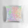 Colorful map of Madrid, Spain printed on a soft, plush pillow for home decor