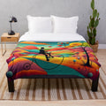 Colorful and whimsical plush blanket with a magical journey design