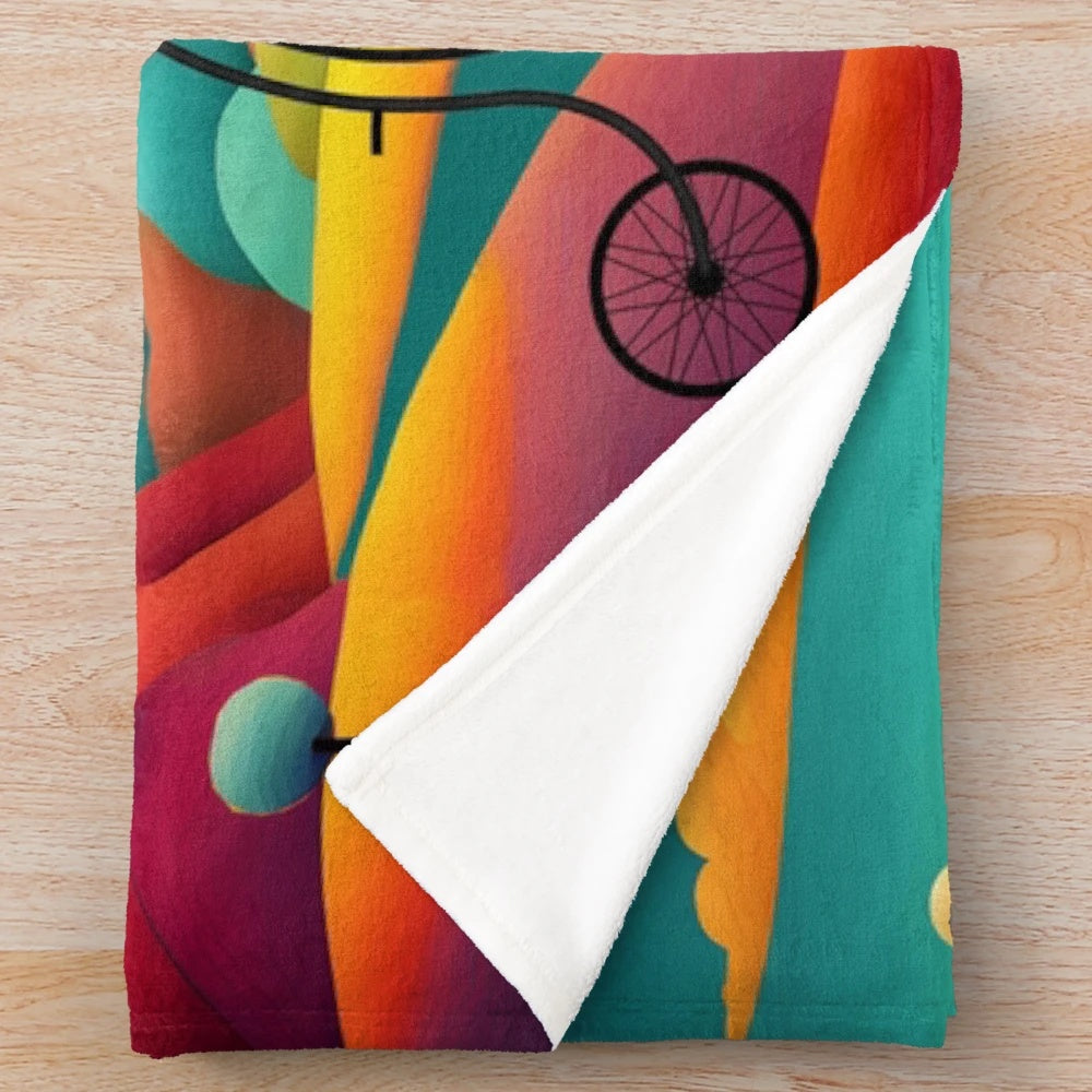 Colorful and whimsical plush blanket with a magical journey design