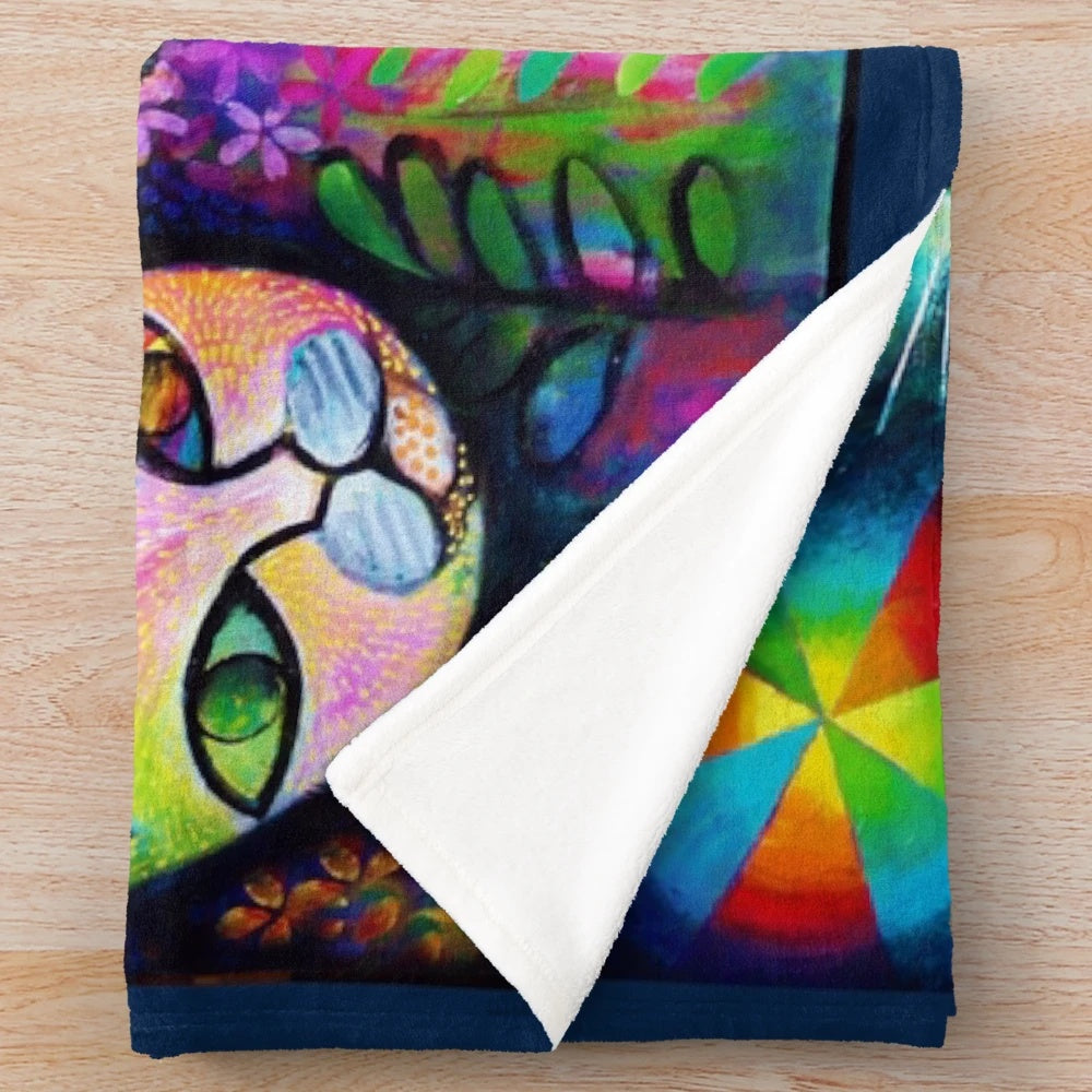 Colorful Magicats plush blanket featuring an abstract cat pattern