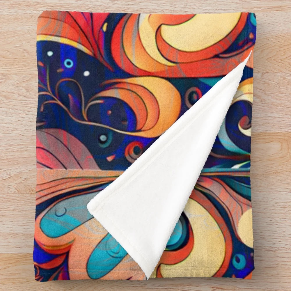 Magician-inspired plush blanket with abstract, colorful patterns