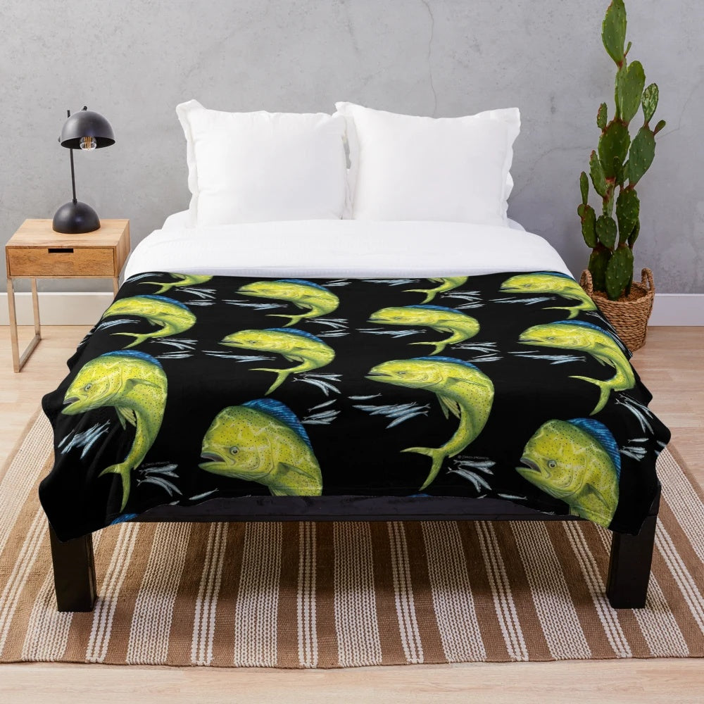 Mahi mahi and baitfish plush blanket for fishing enthusiasts