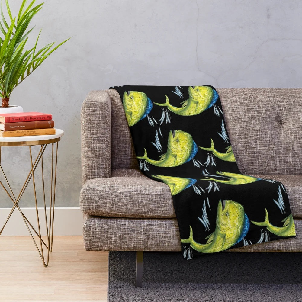 Mahi mahi and baitfish plush blanket for fishing enthusiasts