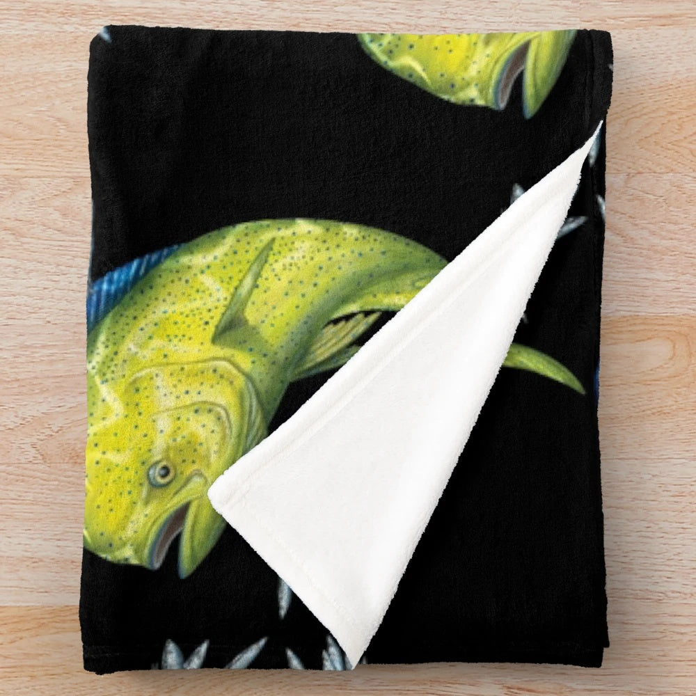 Mahi mahi and baitfish plush blanket for fishing enthusiasts
