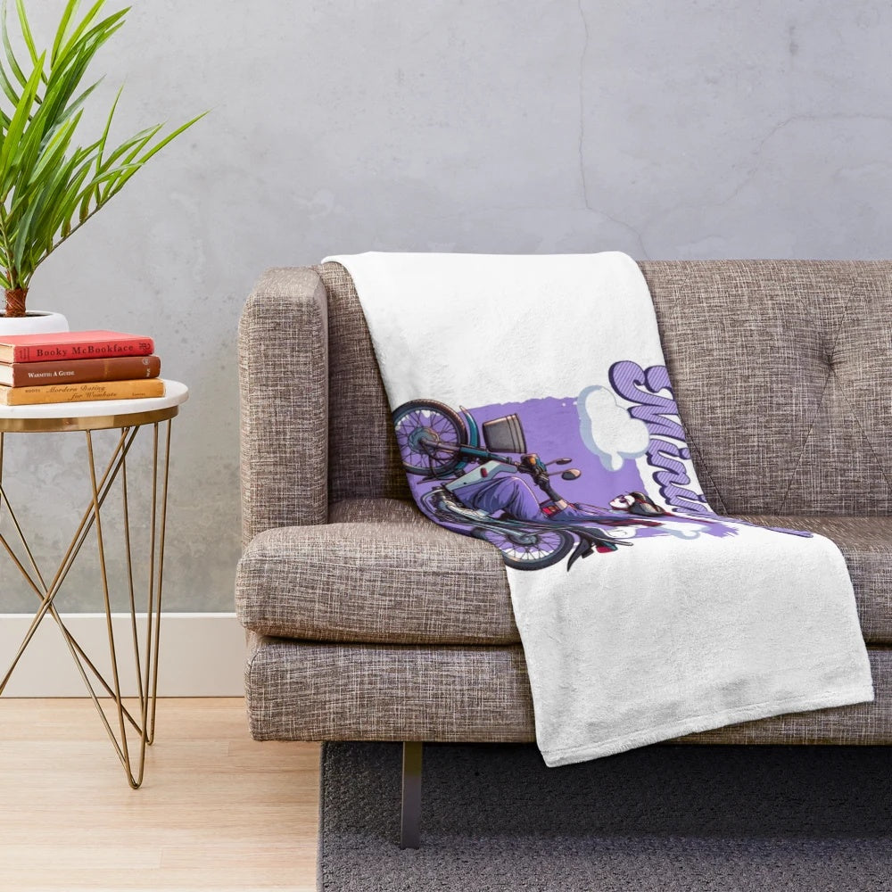 Maiko-inspired plush blanket featuring Japanese pop culture elements