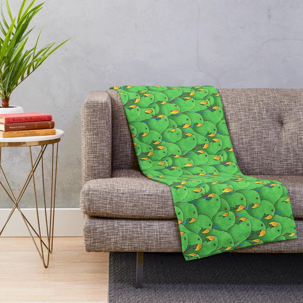 Soft and cozy plush blanket featuring a male eclectus parrot design