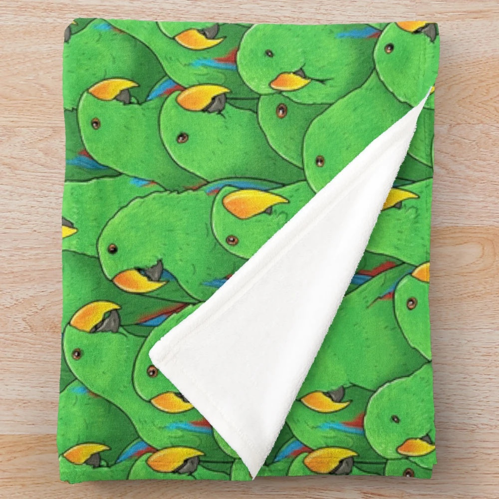 Soft and cozy plush blanket featuring a male eclectus parrot design