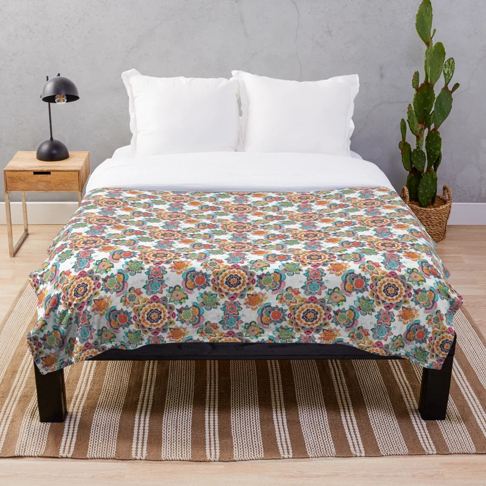 Colorful mandala pattern plush blanket