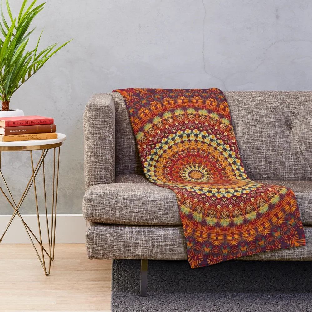 Colorful mandala plush blanket with sacred geometry design
