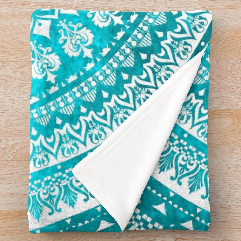 Mandala Turquoise Plush Blanket with Boho-Chic Design