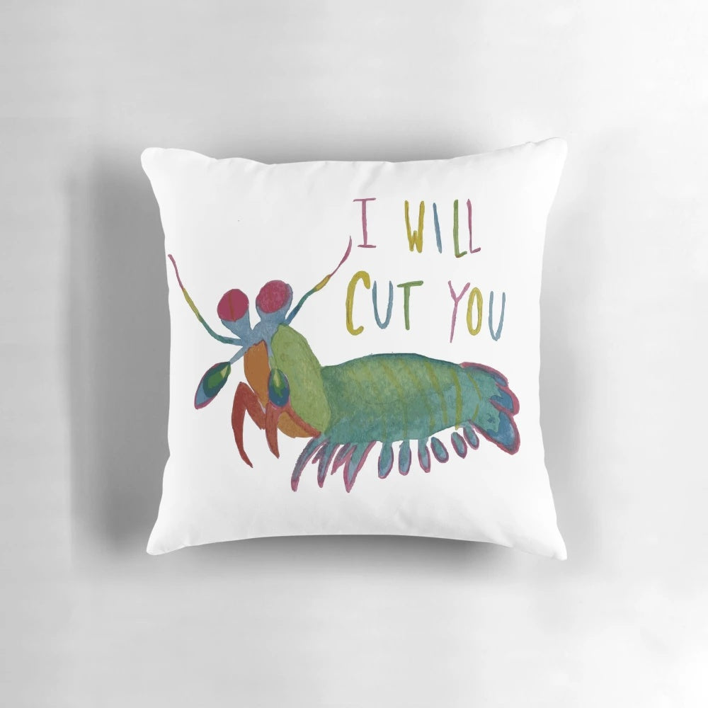 Colorful Mantis Shrimp Throw Pillow with a Striking Ocean Life Design