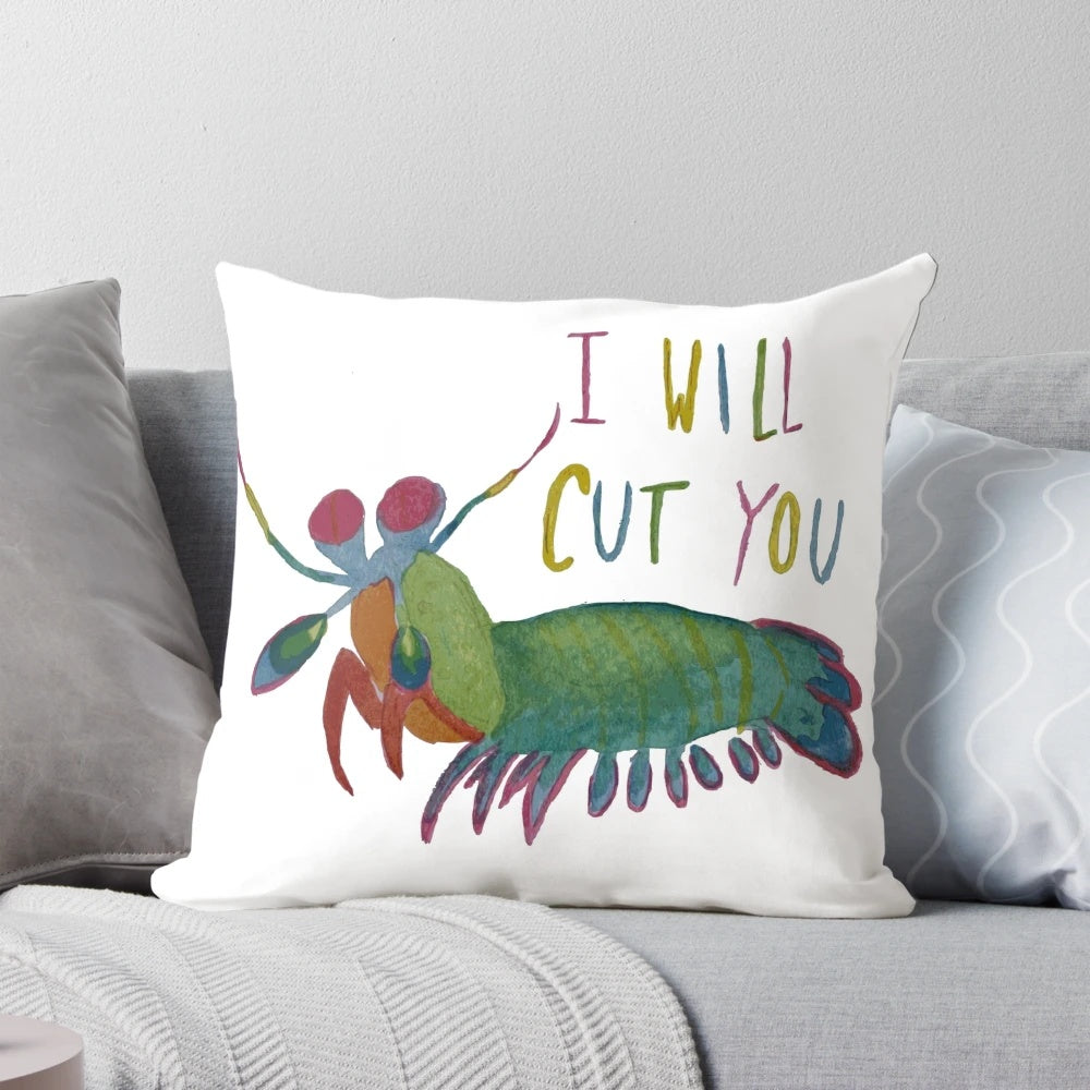 Colorful Mantis Shrimp Throw Pillow with a Striking Ocean Life Design