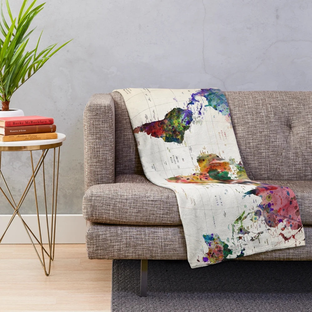 Colorful and abstract world map design plush blanket