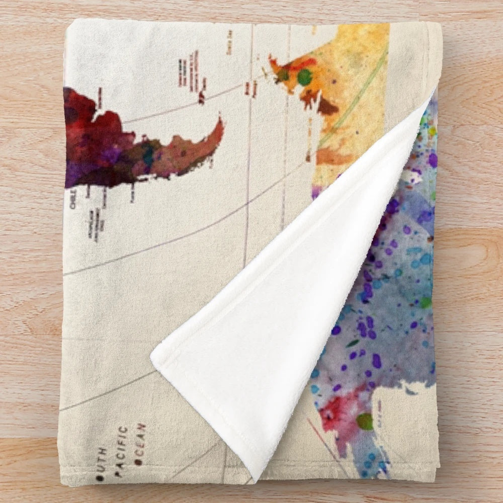 Colorful and abstract world map design plush blanket
