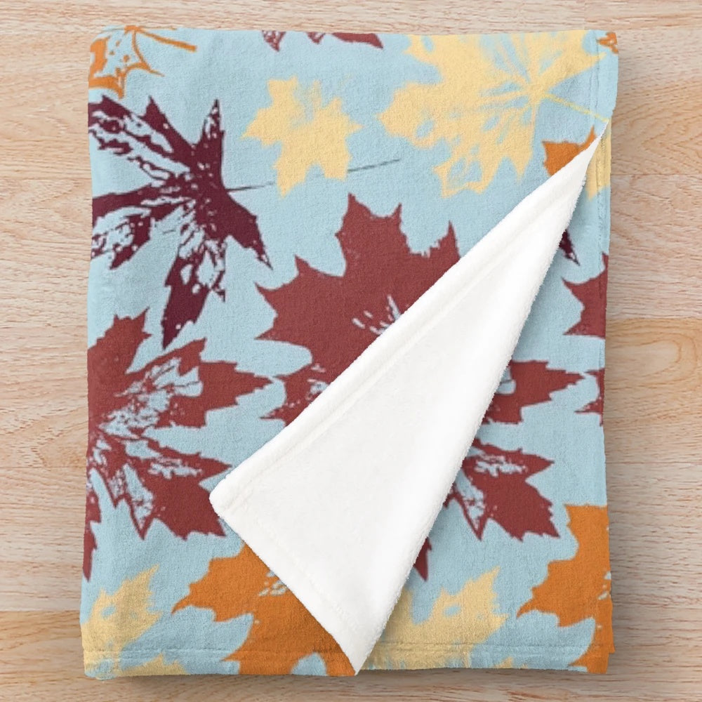 Colorful maple leaf pattern plush blanket