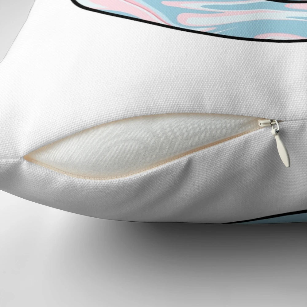 A colorful marble-patterned pillow with a happy smiley face design, perfect for adding a touch of whimsy to any space.
