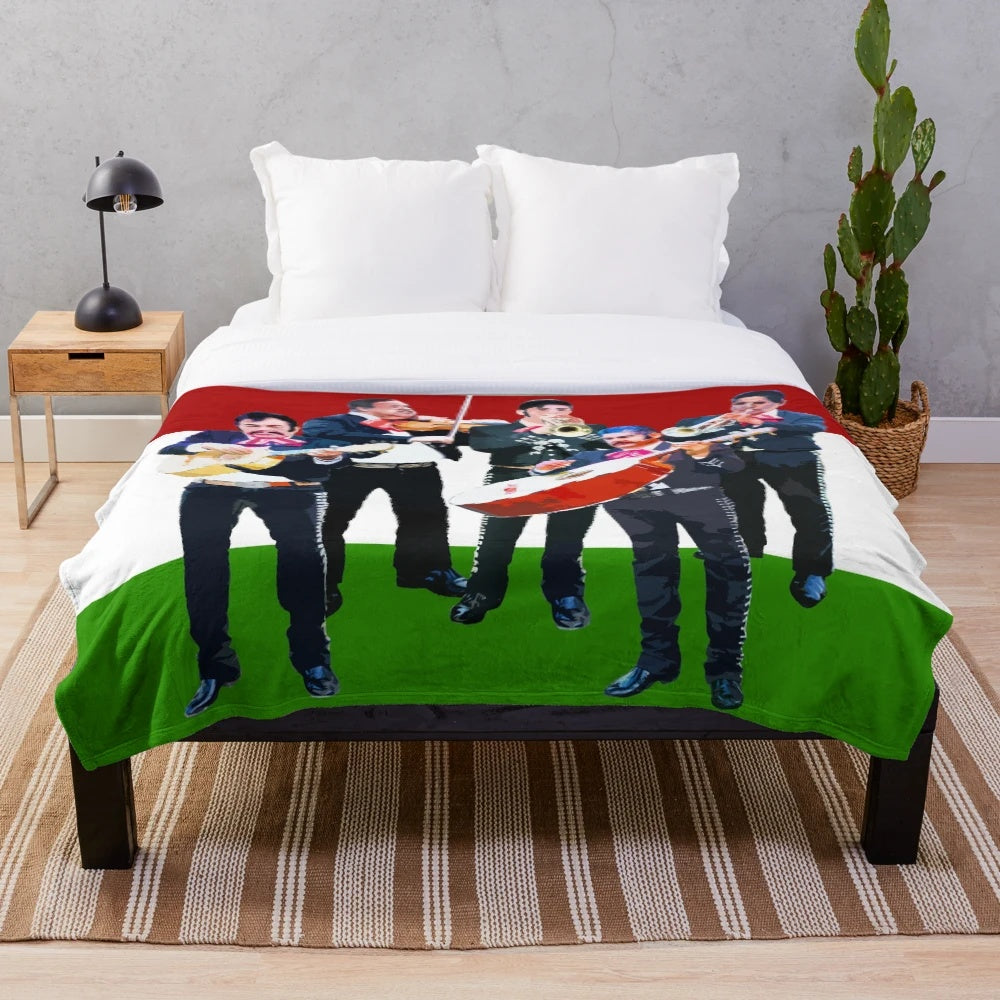 Colorful plush blanket featuring a mariachi band design